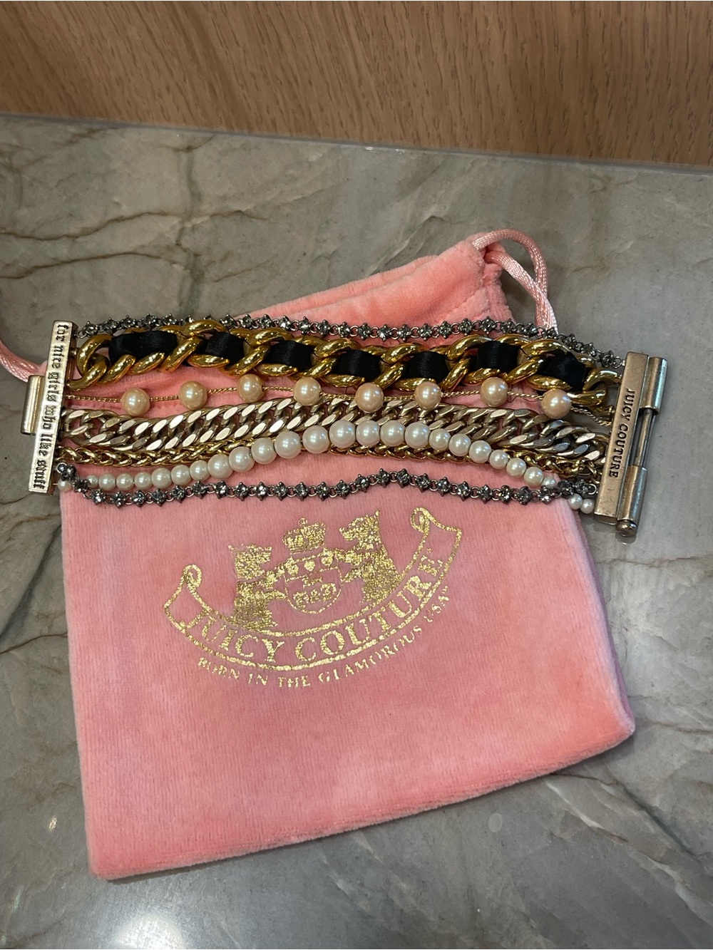 Rare Vintage Juicy Couture Multi Chain Pearl Statement Bracelet Y2K